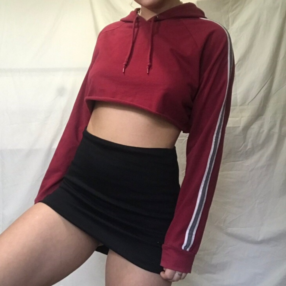 cropped bright red hooded sweatshirt